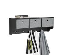 SoBuy Porte Manteau Mural avec 5 Crochets et 3 Paniers - Porte Manteau Mural Bois, Meuble Entrée avec Étagère - Penderie Suspendue pour Chambre, Salon, Salle de Bain - Noir 100x20x30cm, FRG282-SCH