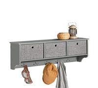 SoBuy Porte Manteau Mural avec 5 Crochets et 3 Paniers - Porte Manteau Mural Bois, Meuble Entrée avec Étagère - Penderie Suspendue pour Chambre, Salon, Salle de Bain - Gris 100x20x30cm, FRG282-HG