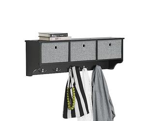 SoBuy Porte Manteau Mural avec 5 Crochets et 3 Paniers - Porte Manteau Mural Bois, Meuble Entrée avec Étagère - Penderie Suspendue pour Chambre, Salon, Salle de Bain - Noir 100x20x30cm, FRG282-SCH