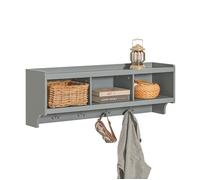 Sobuy fhk28-hg porte manteau mural, étagère de rangement, meuble entrée, vestiaire avec 3 compartiments et 4 crochets doubles Gris G