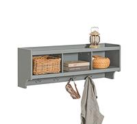 SoBuy Porte Manteau Mural, Étagère de Rangement, Meuble Entrée, Vestiaire avec 3 Compartiments et 4 Crochets Doubles, 100x25x35 cm, Gris, FHK28-HG