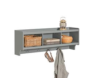 SoBuy Porte Manteau Mural, Étagère de Rangement, Meuble Entrée, Vestiaire avec 3 Compartiments et 4 Crochets Doubles, 100x25x35 cm, Gris, FHK28-HG
