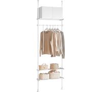 SoBuy Porte-manteau Système de rangement télescopique avec 1 barre 3 étagères et 1 fourche Vêtements - acier plastique - blanc