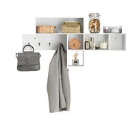 SoBuy Portemanteau Étagère Murale Meuble d’Entrée Patères Étagère Suspendue Vestiaire avec 5 Compartiments et 4 Crochets 110x15x53 cm - Blanc, FHK17-W
