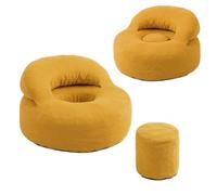 SoBuy Pouf canape 2-en-1 avec Repose-Pieds & Dossier Flexible 110x125x65cm | Fauteuil Pouf Poire de design ergonomique pour adultes, mousse 25D, Bean Bag pour chambre et salon, jaune, FST100-Y
