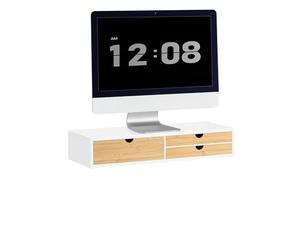 SoBuy Réhausseur d'écran Support de moniteur écran ergonomique Support pour écran d'ordinateur universal, ordinateur portable ou écran TV - Couleur blanc et bambou, 60x22x11cm, BBF11-WN
