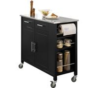 SoBuy Rolling Trolley Chariot de cuisine Armoire de rangement sur roulettes Buffet multifonctionnel avec étagère latérale, portes et tiroirs Tiroir en acier inoxydable