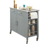 SoBuy Rolling Trolley Chariot de cuisine Armoire de rangement sur roulettes Buffet multifonctionnel avec étagère latérale, portes et tiroirs Plateau en acier inoxydable