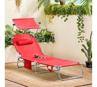 SoBuy Set de 2 Bains de soleil Support chaise longue de jardin pliable Chaise longue de plage Chaise longue de relaxation pour jardins, cours, plages, balcons Rouge peut supporter jusqu'à 110 kg OGS48