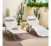 SoBuy Set de 2 chaises longues de jardin aérées et pliables Chaise longue pour jardins, cours, plages, balcons Deux chaises Beige OGS35-MIx2