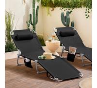 SoBuy Set de 2 chaises longues de jardin aérées et pliables Chaise longue pour jardins, cours, plages, balcons Charge de 110 kg Deux chaises Noir OGS35-SCHx2