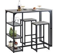 SoBuy Set de table et 2 tabourets de bar, tabouret de bar + chaises de bar, table de bistrot, set de bar, chaise haute pour balcon, cuisine et salle à manger, gris