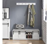 SoBuy SoBuy FSR133-W Banc à chaussures Armoire à chaussures Rangement pour chaussures Entrée Armoire basse Banc de rangement Étagère de rangement avec 1 coussin rembourré et 3 portes de grange