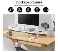 SoBuy Support Écran PC Réglable avec 2 Tiroirs - Rehausseur Ordinateur Portable et Moniteur Ergonomique 60-107x22x11cm, Blanc