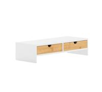 SoBuy Support Écran PC Rehausseur Ecran PC Bureau avec 2 Tiroirs et Rangement Support Moniteur Universel pour Ordinateur Portable ou Écran Blanc-Naturel 47x18x11cm BBF02-WN