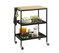 Sobuy Svw13-Sch Chariot De Bar Chariot De Rangement À L'île De Cuisine Desserte À Roulettes Table Roulante Chariot De Service Roulant Avec 2 Plateaux Amovibles Et 3 Crochets, 60 X 41 X 81 Cm (Noir) No