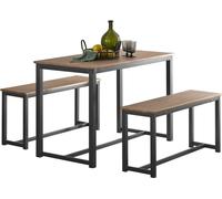 SoBuy Table à manger et bancs Set,Set de 3 pièces,table de cuisine avec 2 bancs pour salle à manger,salon,balcon,structure en acier,table 110x58x74cm,canapés 95x29x46