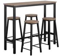 Set de Table Haute + 4 Tabourets de Bar avec Repose-Pieds SoBuy Ensemble Mange-Debout Cuisine Noir MDF Acier 120x40x100 cm