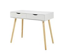 SoBuy Table Bureau avec 2 Tiroirs Petit Bureau avec Rangement Desk Multifonctionnel pour Ordinateur et Chambre Blanc Naturel 90x45x77cm FWT40-WN