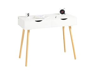 SoBuy Table Bureau avec 2 Tiroirs Petit Bureau avec Rangement Desk Multifonctionnel pour Ordinateur et Chambre Blanc Naturel 90x45x77cm FWT40-WN