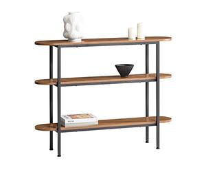 SoBuy Table Console Bout de Canapé Table d'Appoint Réglable en Hauteur Table d’Entrée Buffet avec 2 Compartiments Étagères - 110 x 25 x 86 cm, Couleur Noyer et Noir, Style Industriel, FSB67-WS