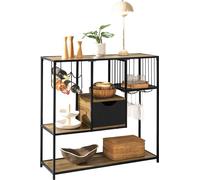 SoBuy Table console entrée bout de canapé table d'appoint avec 3 étagères, 1 tiroir, 1 porte bouteille et 2 porte verre - 100x33x95cm,
