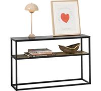 SoBuy Table console vintage avec plateau en verre Table de couloir en métal Table décorative Buffet Table d'appoint étroite Table de salon Nature/Noir DHP environ : 110x70x30cm