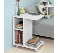 SoBuy® table d'appoint avec fente pour iPad, table basse,sur roulettes,blanc,FBT48-W