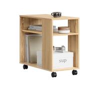 SoBuy Table d'appoint avec roulettes, Table roulante à 2 Niveaux avec étagères de Rangement, Bibliothèque Mobile pour Salon, Chambre, Bureau, L70 x P35 x H60cm Naturel FBT34-N