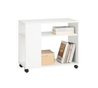 SoBuy Table d'appoint avec roulettes, Table roulante à 2 Niveaux avec étagères de Rangement, Bibliothèque Mobile pour Salon, Chambre, Bureau, L70 x P35 x H60cm Blanc FBT34-W