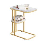 SoBuy Table d’Appoint Moderne Bout de Canapé à Café Table Basse Table de Chevet Effet Marbre Structure en Métal Doré, 50x30x58 cm, FBT110-G