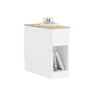 SoBuy Table d'appoint étroite avec étagère et tiroirs, Table de Chevet Gain de Place pour Petits espaces, W25 x D65 x H60 cm, Blanc et Naturel - FBT162-WN