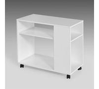 SoBuy Table d'appoint mobile à roulettes, 2 niveaux et étagères, Blanche Blanc