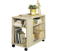 SoBuy Table d'appoint mobile avec roulettes, 2 niveaux et étagères de rangement, couleur naturelle Blanc