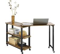 SoBuy Table d'appoint pivotante, Table d'appoint à roulettes, Table console mobile avec 2 étagères et 6 roulettes, design industriel - 133 x 30 x 69 cm
