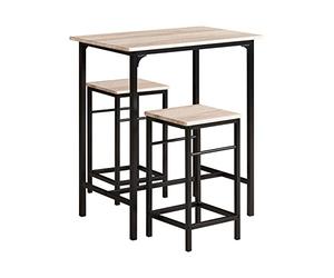 SoBuy Table de Bar 2 tabourets, Gain de Place & Industriel, 80×87×50cm | Ensemble tabourets bar, table 60 kg/tabouret 100 kg charge, facile à nettoyer, MDF/acier, cuisine & salle à manger, OGT10-N