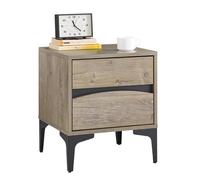 SoBuy Table de Chevet, 2 tiroirs façade courbée, Effet Bois & Pieds métalliques, Table d’appoint Moderne pour Chambre, 40×40×47 cm, Naturel FBT165-N