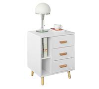 SoBuy Table de Chevet avec 3 tiroirs et 2 étagères, Table d'appoint pour Chambre à Coucher - Meuble de Rangement Moderne L48 x P40 x H60 cm Blanc FBT95-W