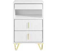 SoBuy Table de Chevet avec 3 Tiroirs et une Étagère, Moderne en Blanc