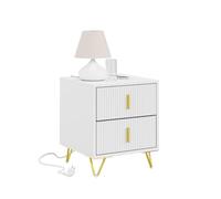 SoBuy Table de Chevet avec Fonction de Charge, Table de Nuit avec 2 Prises, USB et Type-C, Table d'Appoint Bedside Table pour Chambre et Salon, Blanc, L40 x P40 x H47 cm, FBT115-E-W