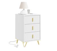 SoBuy Table de Chevet avec Fonction de Charge, Table de Nuit avec 2 Prises, USB et Type-C, Table d'appoint Bedside Table pour Chambre et Salon, Blanc, L40 x P40 x H63,5 cm, FBT115-L-E-W