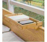 SoBuy Tablette de lit Amovible à encoches câbles - Plateau en Bambou pour Livres, Smartphones & Lunettes - Adapté aux Cadres de lit de 1-3cm 36x25x9cm Naturel NKD01-N