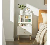 SoBuy Table de Chevet Blanche avec 2 Tiroirs et Étagères, Table d'Appoint Bout de Canapé Rangement Chambre Salon, FBT100-W