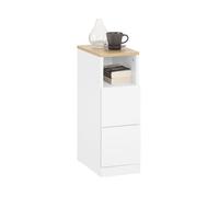 SoBuy Table de chevet étroite 20 cm, table de nuit & table d'appoint avec 2 tiroirs, meuble gain de place, blanc, 20x35x60 cm