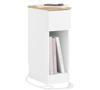 SoBuy Table de chevet étroite avec charge USB & Type-C, découpe plinthe, rangement tiroir, gain de place blanc 20x35x60 cm