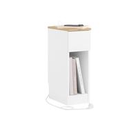 SoBuy Table de Chevet Étroite avec Station de Charge, Table d'Appoint Fine avec Prise Standard, Port USB et Port Type-C pour Chambre à Coucher et Salon, Blanche L 20 x P 35 x H 60 cm FBT111-E-WN