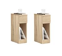 SoBuy Table de Chevet Étroite Lot de 2 Table d'Appoint Fine avec Tiroir et Étagère Table de Nuit Bout de Canapé Chevet de Lit Rangement pour Salon Naturel L 20 x P 35 x H 60 cm FBT111-Nx2