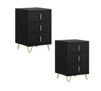 SoBuy Table de chevet Lot de 2 avec 3 tiroirs Table de canapé Table d'appoint Table de chevet Noir LHT env. 40x63x40cm FBT115-L-SCHx2