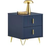 SoBuy Table de Chevet Moderne avec 2 Tiroirs, Meuble d’Appoint Bleu 40x40x47 cm pour Chambre Salon Bureau, MDF et Pieds Dorés