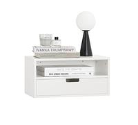 SoBuy Table de Chevet Murale, Table de Nuit Flottante avec Tiroir et Plateau, Étagère Murale pour Chambre à Coucher, L 45 x P 25 x H 22 cm, Blanc, NKD03-W
